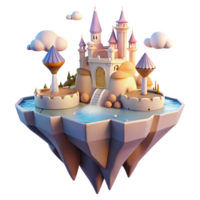 beautiful vintage A floating island with castles and waterfalls, soft pastel colors, fantasy art style, golden hour lighting, bird's-eye view high resolution png