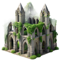 extraordinary vintage A crumbling gothic cathedral overgrown with ivy, dappled sunlight, hyperrealistic, intricate details, aerial perspective genuine png