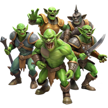 sereno rústico uma grupo do orcs lutando humano soldados, dinâmico poses, dramático iluminação, Sombrio fantasia estilo autêntico png