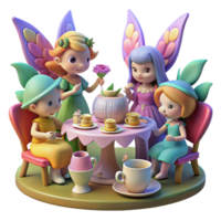 extraordinary artistic A whimsical, tea party with fairies and talking animals, vibrant colors, soft lighting, fairytale illustration style original png