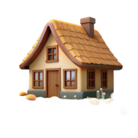 serene vintage A traditional thatched roof cottage in a field of wildflowers, warm sunlight, idyllic atmosphere, rustic style, eye-level view high resolution png