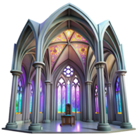 elegant classic Gothic cathedral interior, stained glass windows casting colorful light, intricate stone carvings, high vaulted ceiling, ethereal atmosphere premium png