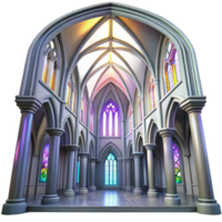 magnificent traditional Gothic cathedral interior, stained glass windows casting colorful light, intricate stone carvings, high vaulted ceiling, ethereal atmosphere exclusive png