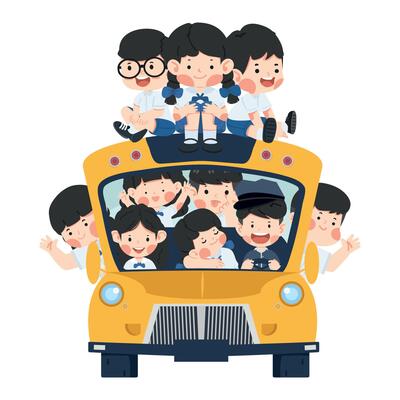 Back to school with kids on a school bus