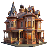 wonderful minimalist Victorian era mansion, elaborate wrought iron balconies, warm interior lighting, detailed brickwork, romantic atmosphere 4K png