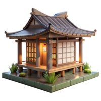elegant classic Japanese tea house, traditional architecture, wooden beams, tatami mats, serene garden view, soft lighting premium png