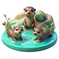 beautiful contemporary A playful family of otters frolicking in crystal-clear turquoise water, sunbeams dappling the surface, digital art style 4K png