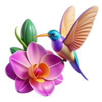 vibrant modern A vibrant hummingbird hovering near a fuchsia orchid, intricate details, Art Nouveau style, dramatic lighting high resolution png