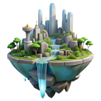 elegant abstract Floating island city, futuristic architecture, waterfalls cascading down, lush vegetation, utopian atmosphere genuine png