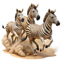 dramatic rustic A group of zebras running across the African savanna, dust clouds billowing, dynamic movement, photorealistic authentic png