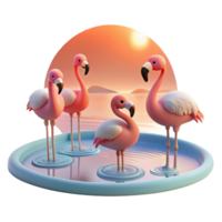 wonderful creative A group of flamingos standing in a shallow lake, pastel sunset, serene atmosphere, minimalist style premium png
