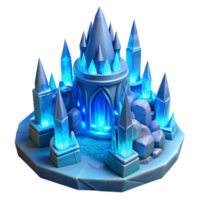 beautiful minimalist Ice castle, intricate ice sculptures, glowing blue light, magical atmosphere high resolution png