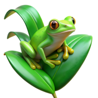 wonderful traditional A bright green tree frog clinging to a leaf, rainforest setting, vibrant colors, nature photography style exclusive png