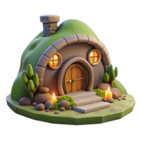 stunning vintage A cozy hobbit hole built into a hillside, warm firelight, whimsical, digital painting, high resolution png