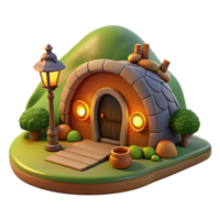 beautiful modern A cozy hobbit hole built into a hillside, warm firelight, whimsical, digital painting, high quality png
