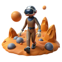 extraordinary creative A solitary figure in a VR headset exploring a desolate alien planet, muted orange lighting, sci-fi style genuine png