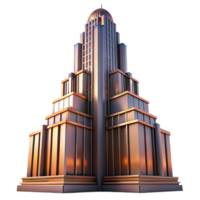 elegant traditional A towering Art Deco skyscraper with geometric patterns and chrome details, dramatic sunset lighting, vintage, high resolution png