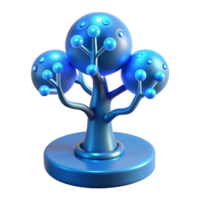 impressive artistic A bioluminescent tree with integrated circuitry, soft glowing blue lighting, biopunk style high quality png