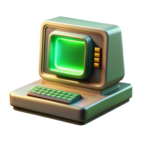 dramatic vintage A vintage computer terminal displaying complex algorithms, bathed in the green glow of its CRT monitor, retrofuturistic style genuine png