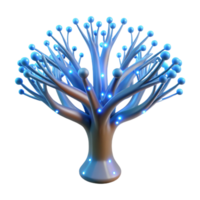 magnificent abstract A bioluminescent tree with branches made of fiber optic cables, pulsating with soft blue light, fantasy style genuine png