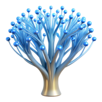 extraordinary rustic A bioluminescent tree with branches made of fiber optic cables, pulsating with soft blue light, fantasy style 4K png