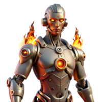 stunning rustic A cyborg with intricate mechanical augmentations, lit by the flickering flames of a burning city, dystopian style 4K png