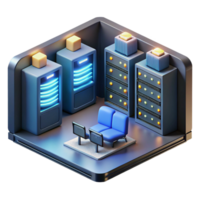 elegant contemporary A server room filled with blinking lights and humming computers, low-key lighting, technical illustration style original png