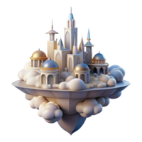 elegant traditional A floating city in the clouds, ethereal architecture, soft glowing light, dreamlike atmosphere exclusive png