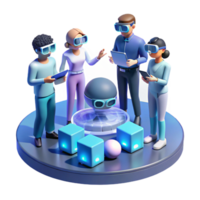 magnificent rustic A group of people wearing augmented reality glasses, interacting with virtual objects, urban setting, futuristic style original png