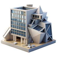 elegant creative A deconstructivist office building, fragmented forms, distorted angles, clashing materials, urban setting detailed png