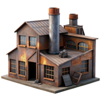 elegant rustic An abandoned industrial factory, rusted metal, broken windows, dim lighting, urban decay high quality png