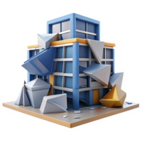 stunning abstract A deconstructivist office building, fragmented forms, distorted angles, clashing materials, urban setting professional png