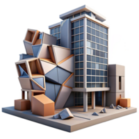 stunning classic A deconstructivist office building, fragmented forms, distorted angles, clashing materials, urban setting 4K png