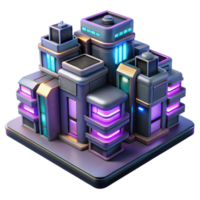 vibrant abstract A futuristic apartment complex, modular units, sleek metallic surfaces, glowing neon lights, cyberpunk style high quality png