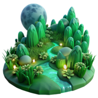stunning artistic A lush, green valley teeming with bioluminescent flora, illuminated by moonlight, in a hyperrealistic style with intricate detail high resolution png