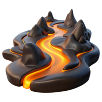 serene artistic A winding river of molten lava flowing through a black, volcanic landscape, lit by the fiery glow of the lava, in a surreal, abstract style high quality png