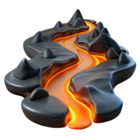 serene contemporary A winding river of molten lava flowing through a black, volcanic landscape, lit by the fiery glow of the lava, in a surreal, abstract style high resolution png