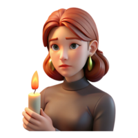 elegant contemporary A melancholic portrait of a young woman with fiery red hair, illuminated by a single candle held in her hand, Rembrandt lighting, hyperrealistic style genuine png