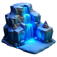 dramatic classic A frozen waterfall cascading down a rocky cliff, lit by the cold, blue light of winter, in a realistic landscape photography style premium png