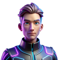 stunning vintage A portrait of a futuristic android with glowing circuits, neon lighting, cyberpunk style professional png
