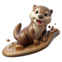 serene artistic A playful otter sliding down a muddy riverbank, splashing water everywhere, illustrated in a whimsical, cartoonish style 4K png
