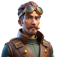 magnificent artistic Portrait of a steampunk airship captain with goggles and leather jacket, dramatic side lighting, steampunk style exclusive png