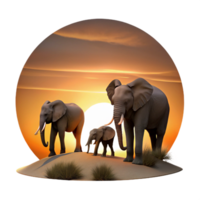 beautiful classic A family of elephants crossing a dusty savanna, silhouetted against the setting sun, captured in a cinematic style with warm tones and dramatic lighting original png