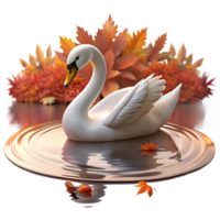 wonderful rustic A graceful swan gliding across a still lake reflecting the autumn foliage, soft lighting, impressionistic style authentic png