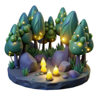 elegant abstract A group of fireflies illuminating a dark forest, bioluminescent lighting, magical realism style premium png