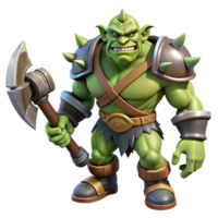 vibrant creative A fierce orc warrior wielding a massive axe, dramatic lighting, realistic style, detailed textures on the armor and skin detailed png
