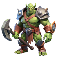 dramatic traditional A fierce orc warrior wielding a massive axe, dramatic lighting, realistic style, detailed textures on the armor and skin premium png