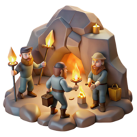 vibrant abstract A group of dwarves mining for gems in a mountain cave, warm, flickering torchlight, Rembrandt lighting, detailed textures on the rock and gems detailed png