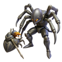 extraordinary classic A lone knight battling a giant spider, dynamic lighting, realistic style, detailed textures on the armor and spider's legs professional png