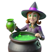 beautiful classic A powerful witch brewing a potion in a cauldron, dark, green lighting, Gothic style, bubbling and steaming potion 4K png